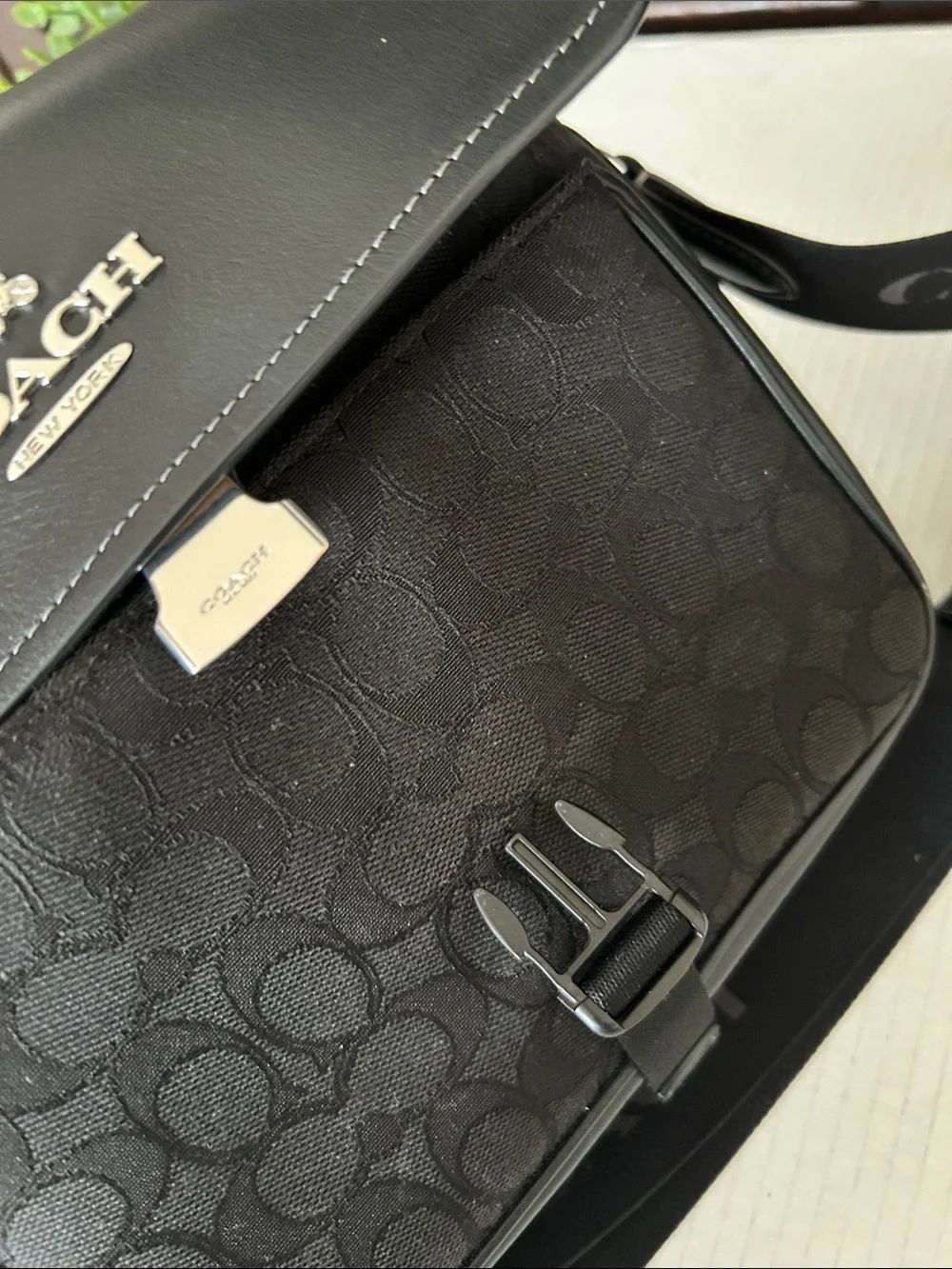 Coach Black Signature Messenger Bag with Branded Strap